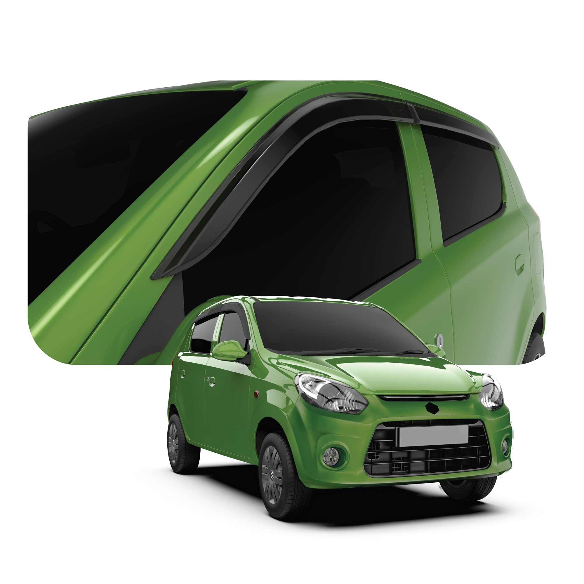 Amazon Brand- Eono Car Door Visor Wind Deflector Silver Line (Chrome Pati) Accessories Compatible for Alto 800 (2019/2020/2021) Black Transparent
