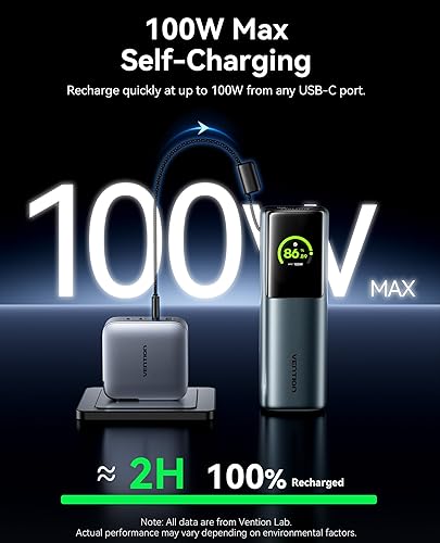 Miniatura 8 de VENTION Powerhive - Banco de energía para laptop, 200 W, 27000 mAh, cables USB-C integrados y adicionales de 240 W, cargador portátil para laptop,