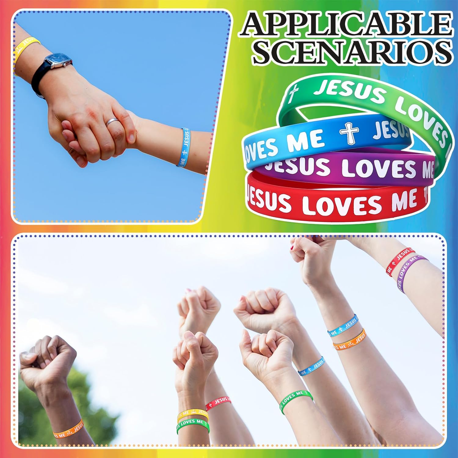 50 Pcs Jesus Loves Me Wristbands Bulk 10 Styles Rainbow Religious Silicone Bracelets Christian Cross Silicone Wristbands Gift for Bible School Church Group - Image 6