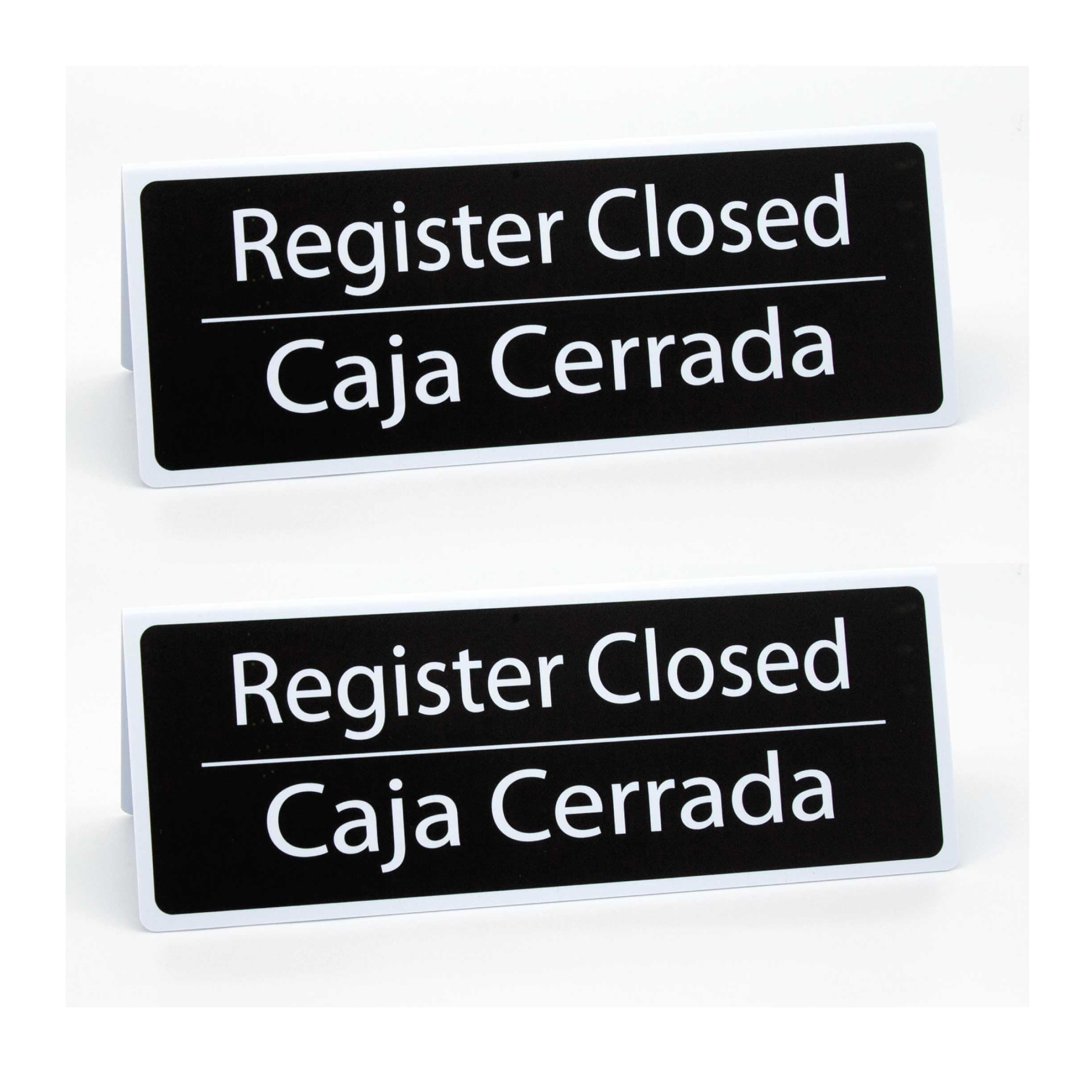 4pk Bilingual Register Closed Signs, Large, Black and White, Double-Sided Checkout Lane Tents, 12" x 4.5", Grocery, Retail, and C-Store Register
