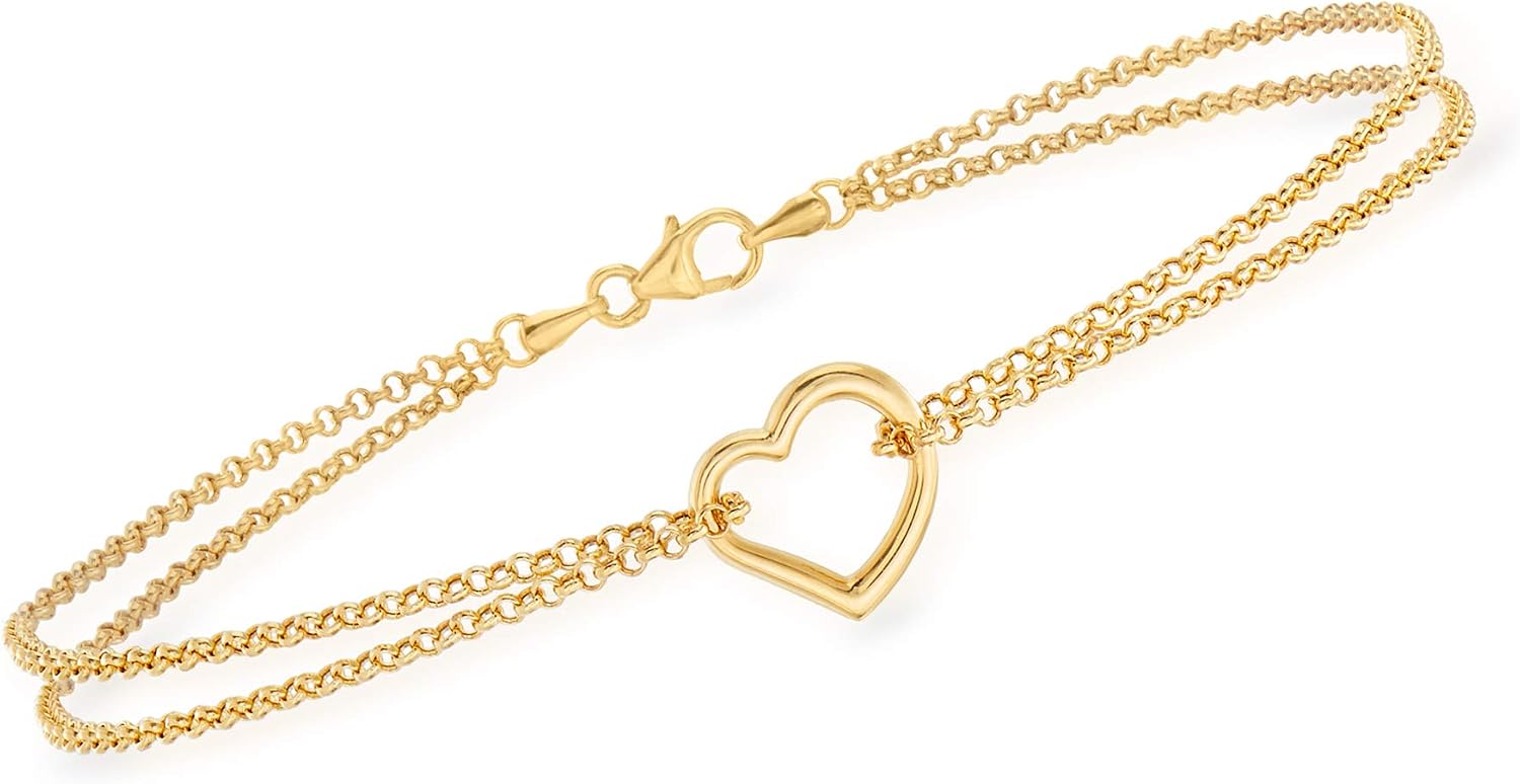 Ross-Simons 14kt Yellow Gold 2-Strand Heart Anklet. 10 inches