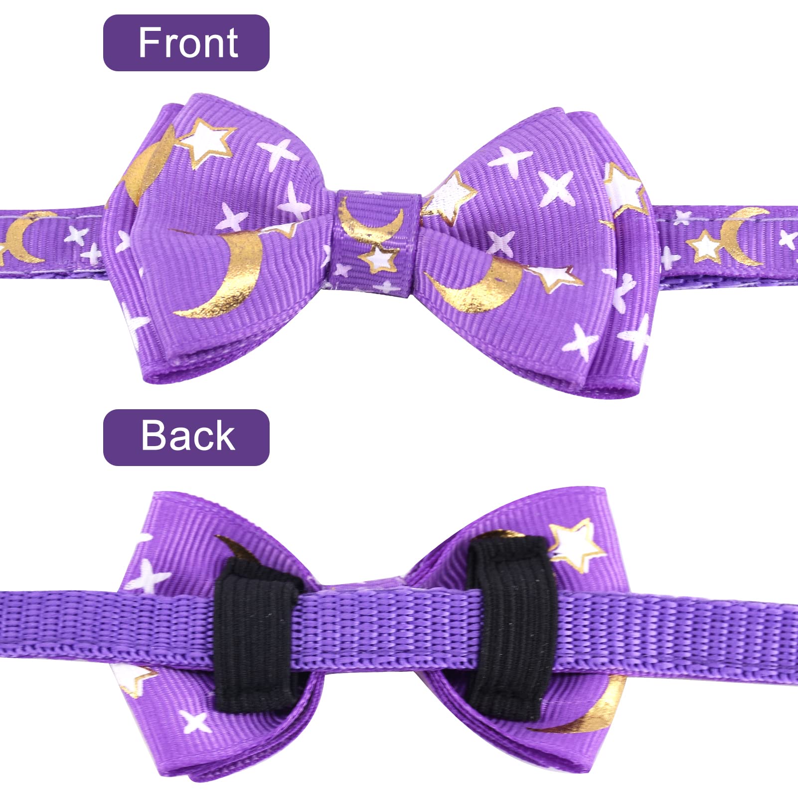 2PCS Cat Collars Quick Release Buckle Adjustable Cat Collar Breakaway Moon and Stars Kitten Collar Small Pet Collar Cat Id Collars Kitten Safety Collar with Bell and Detachable Bow Tie Collar for Cats - Image 3