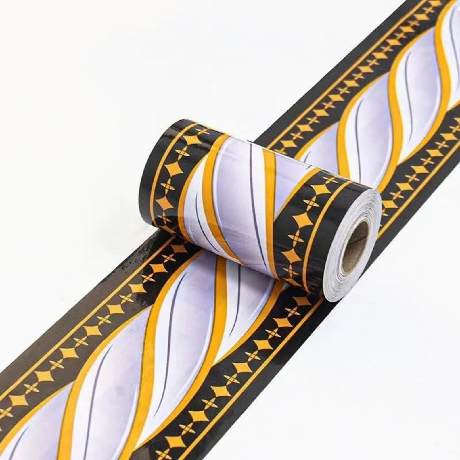 VisitRyl Black Wallpaper Border Self Adhesive Wall Tiles Decorative, Peel and Stick Wall Border Bathroom Stickers Black and Yellow Rope 10cm X 1000cm — image 1