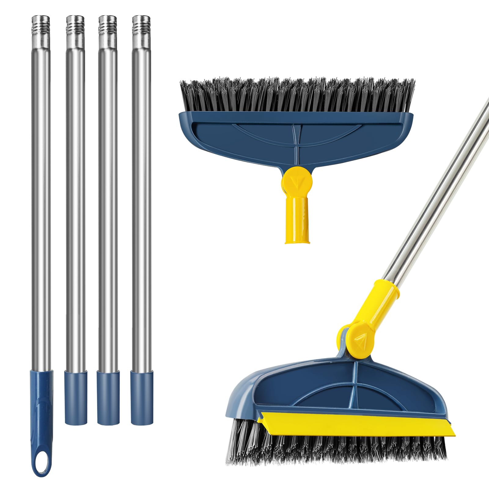 Cepillo de lechada con mango largo ajustable de 61.4 pulgadas, cepillo de línea de lechada en forma de V, cepillo de suelo 2 en 1 con raspador, cepillo giratorio con cerdas rígidas para ducha, cocina,