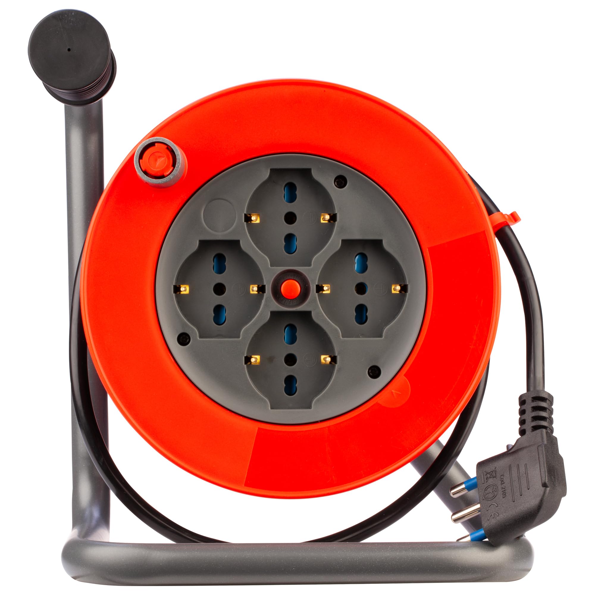 POLY POOL - PP2707 Avvolgicavo Serie Mini 10m Multisize - Spina Piccola 10A - Avvolgicavo con 4 Prese Pluristandard Grandi e Interruttore di Sicurezza