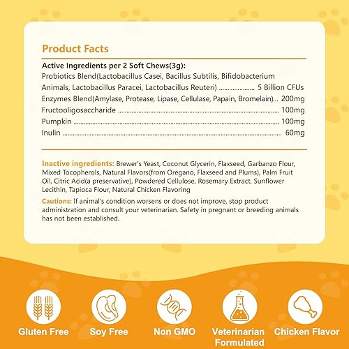 Miniatura 2 de PICPOW Probióticos para perros y gatos, con prebióticos, enzimas digestivas, inulina, calabaza para la salud digestiva, intestinal, piel e inmune,