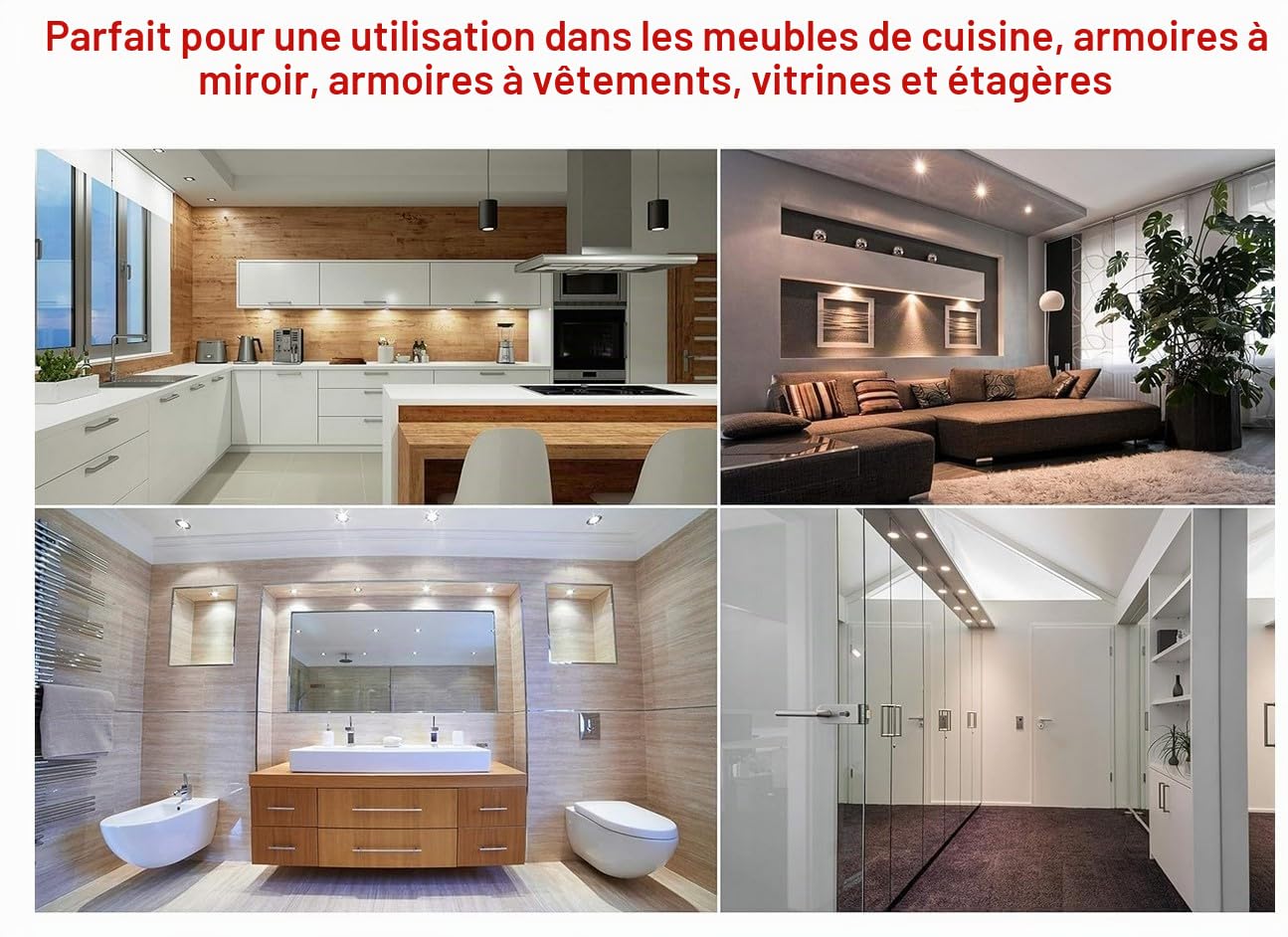 JungesLicht 3 x Set de LED meuble plat - Spot encastré Tim 2 Watt 12 V - Blanc chaud + transformateur LED 15 W + Distributeur AMP