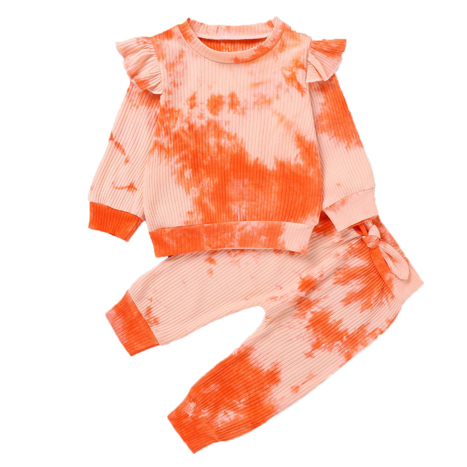 Z-MENG Baby Girl Outfit Set Rainbow Tie-Dye Ruffle Winter Warm T-Shirt Tops+Pants Clothes Set