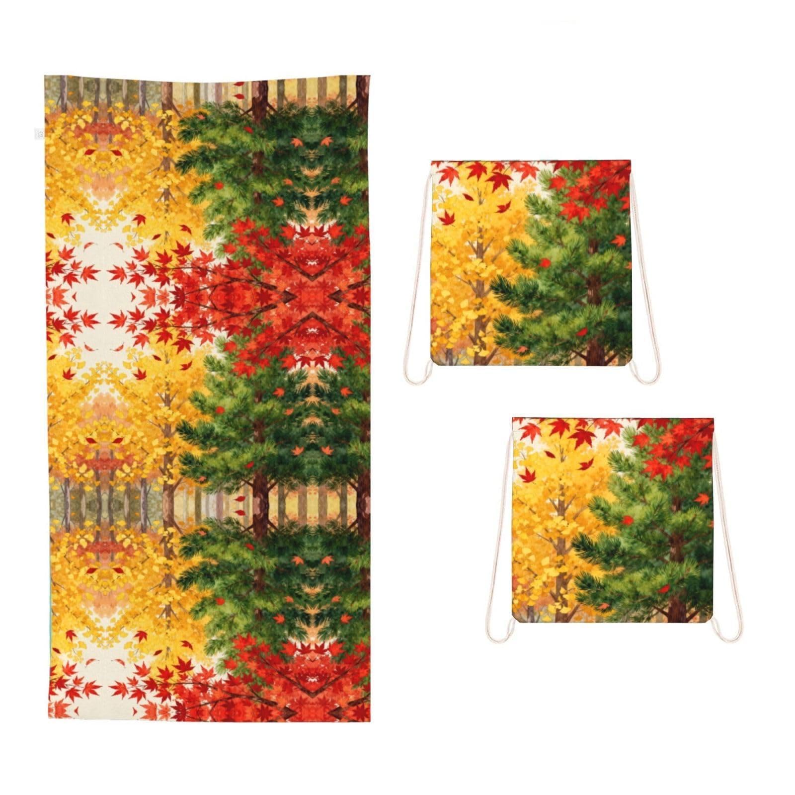 CNTDBU Pine Fall 2 in 1 Packable Towel Bag-Large Beach Towel with Stuff Sack, Super Absorbent Microfiber Travel Towel for Pool