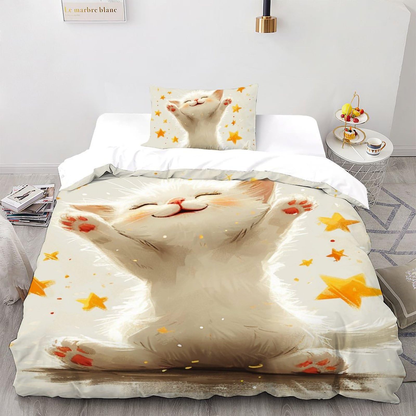Chat housse de couette 135x200 parure lit microfibre