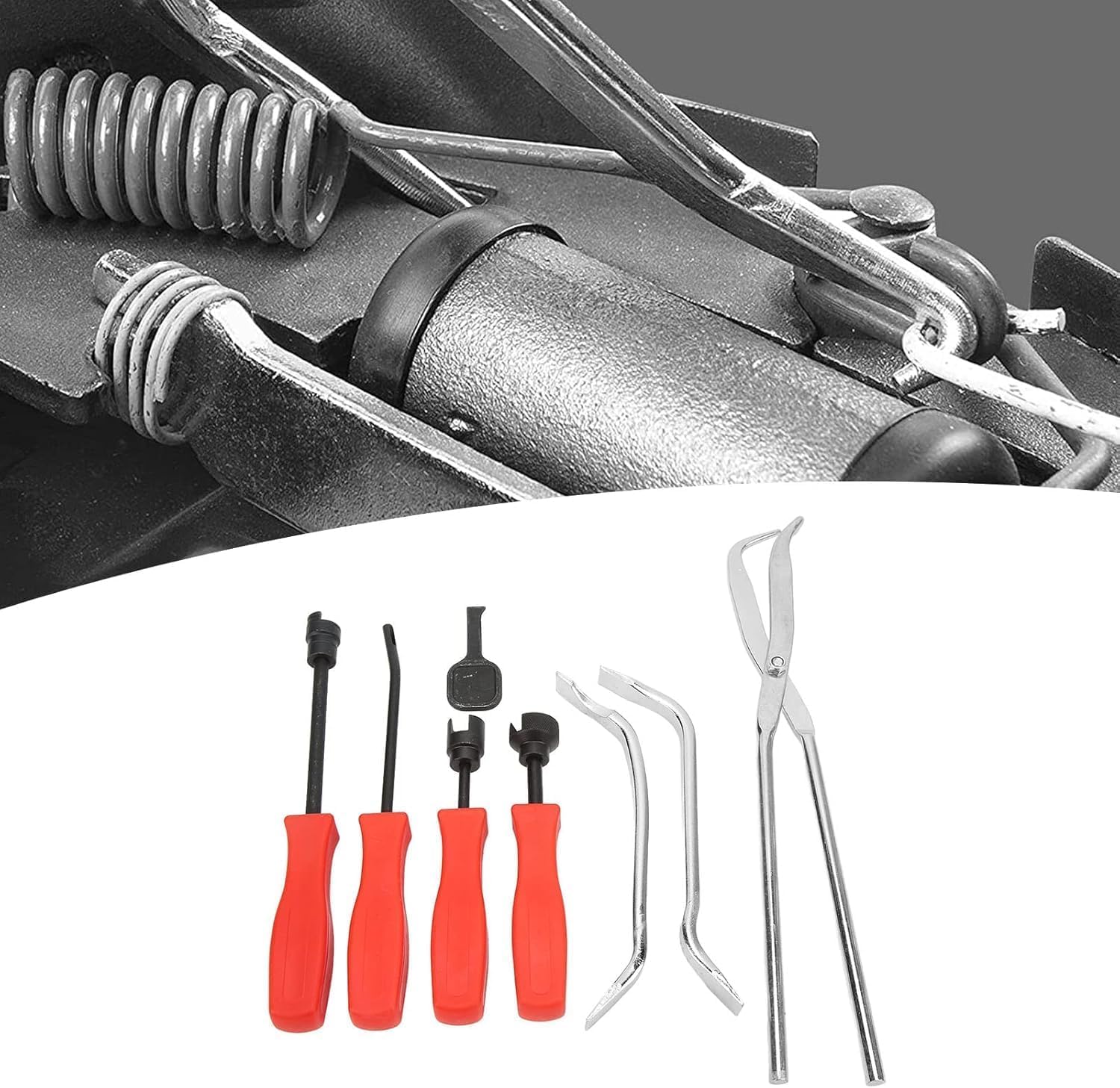 Kit di 8 utensili per l'estrazione dei freni a tamburo, universale, in acciaio 45, con rivestimento cromato ossidato e scatola portaoggetti