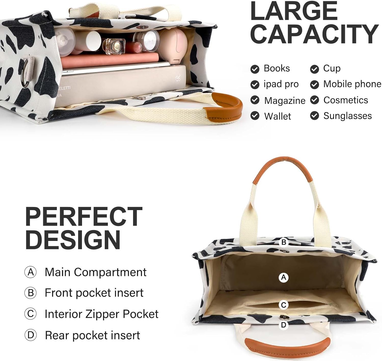 Canvas Tote Bag for Women with Pockets Crossbody Bag Tote Shoulder Handbags Casual Work Bags Everything Tote Bag - Image 4