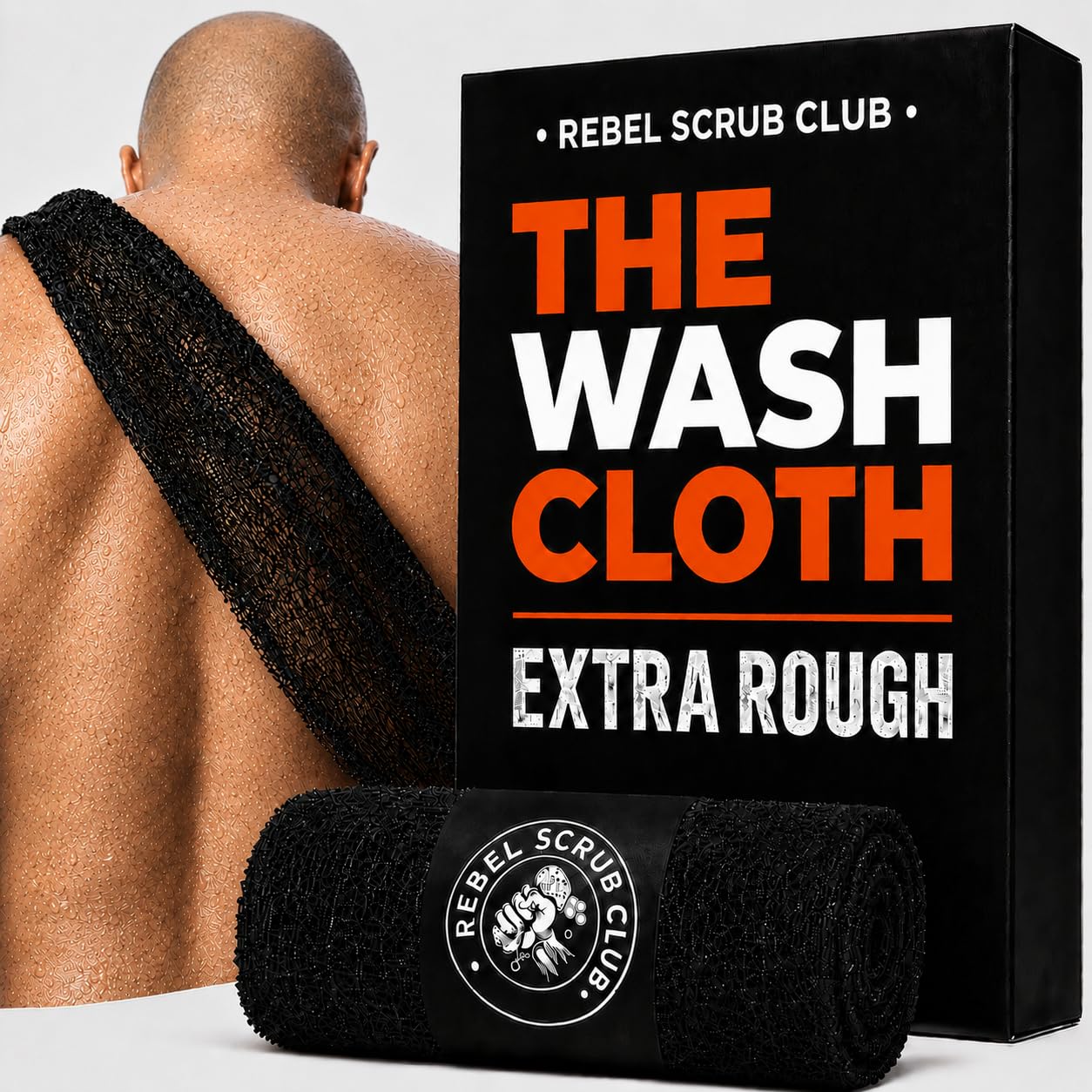 REBEL SCRUB CLUB Extra Rough Exfoliating Washcloth. Deep Clean Body Washcloth for Men, Back Exfoliator Shower Towel. x1-Pack