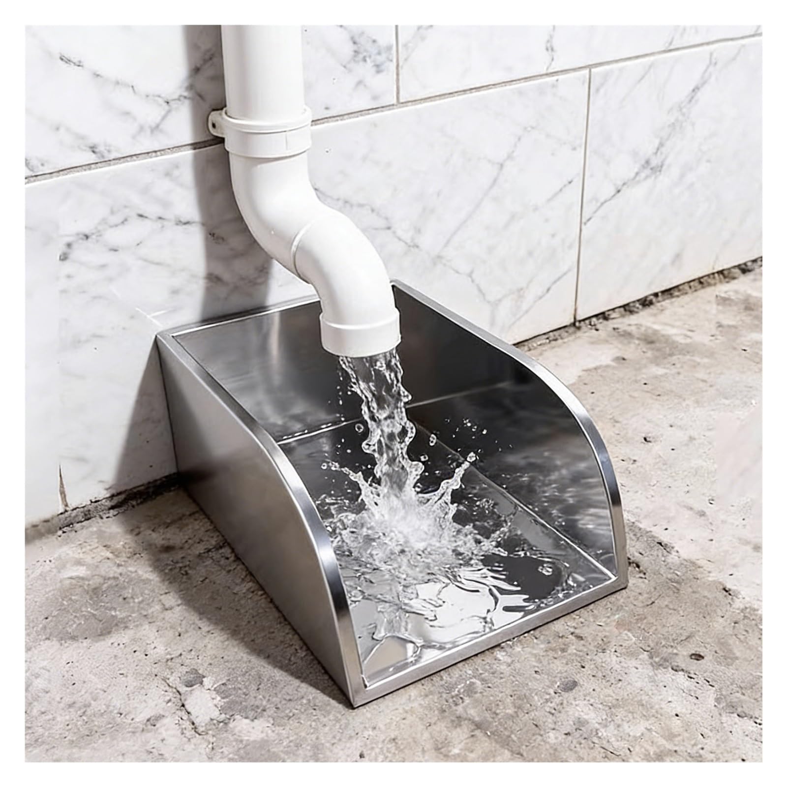 Recogedor de agua de acero inoxidable resistente, protector contra salpicaduras y extensor de bajante para desviador de agua de lluvia, protección de canalones para porche, patio trasero