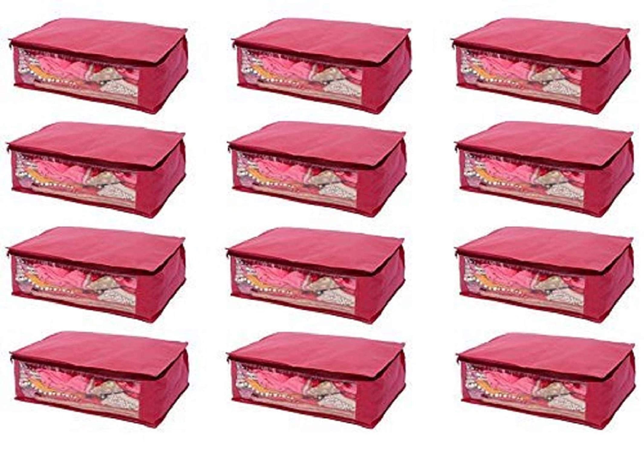 Kuber Industries Saree Cover Set of 12 Pcs in Non Woven Material (Maroon),Standard,MA37346