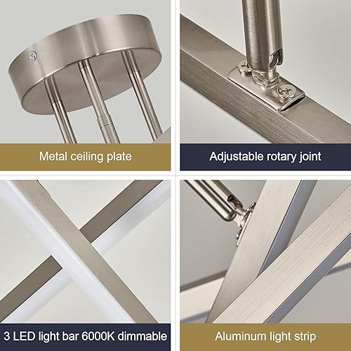 Miniatura 2 de Lámpara LED moderna de 18 W, regulable de níquel semiempotrado, lámpara de techo para cocina, comedor, vestíbulo, entrada, 23.82 pulgadas
