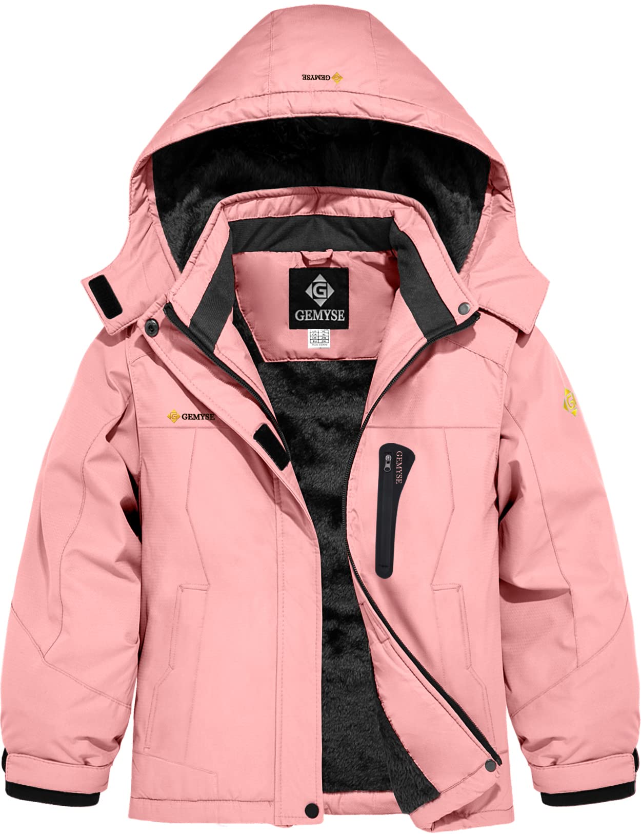 GEMYSE Girl's Waterproof Ski Snow Jacket Hooded Fleece Lined Windproof Winter Jacket