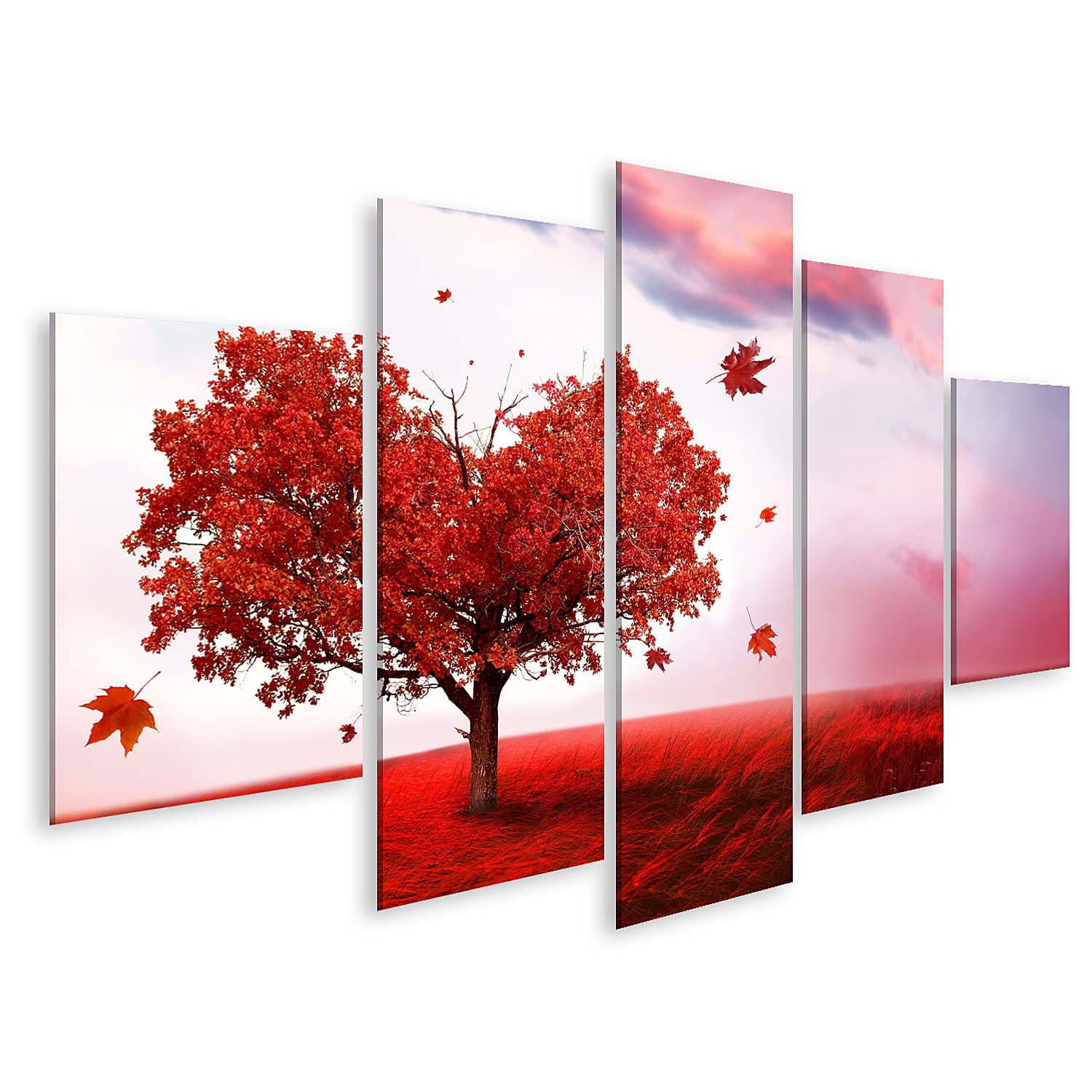 islandburner Quadro moderno Cuore Albero Love Field Red Stampa su tela - Quadro x poltrone salotto cucina mobili ufficio casa - fotografica formato XXL