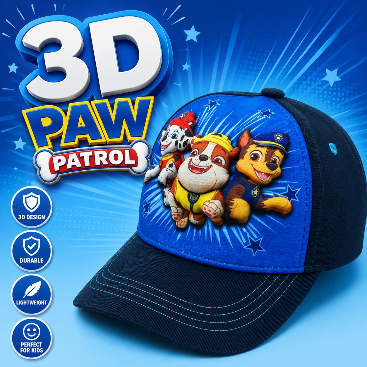 Nickelodeon Paw Patrol Baseballkappe für Kleinkinder, Jungen, Baumwolle, 3D, Alter 2-5 Jahre, Blau