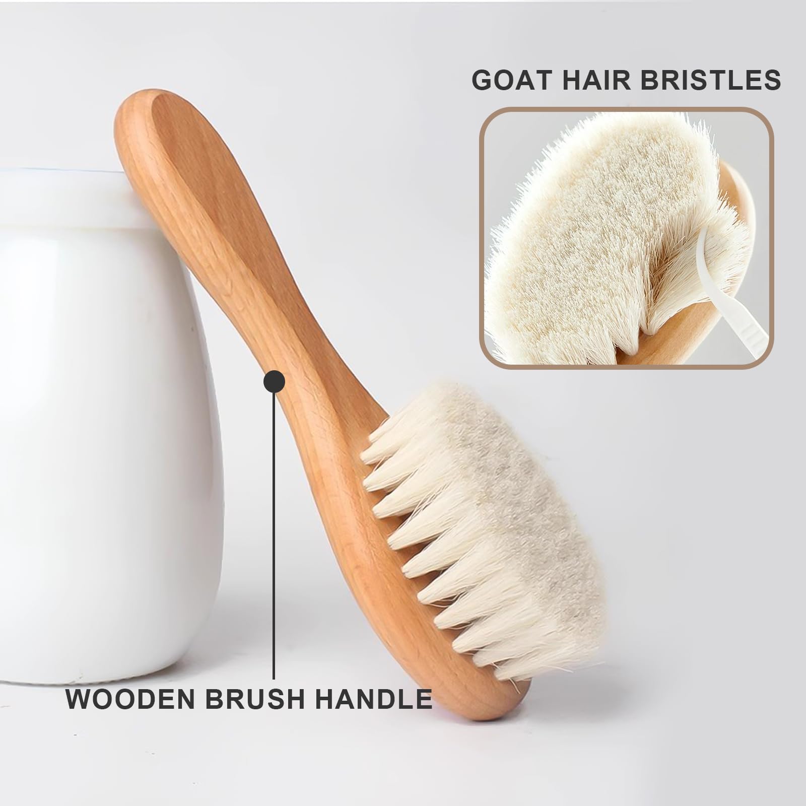 Baby Hair Brush and Comb Set for Newborns Infants and Toddlers, Brush with Natural Wooden Handle and Super Soft Goat Bristles - Image 3
