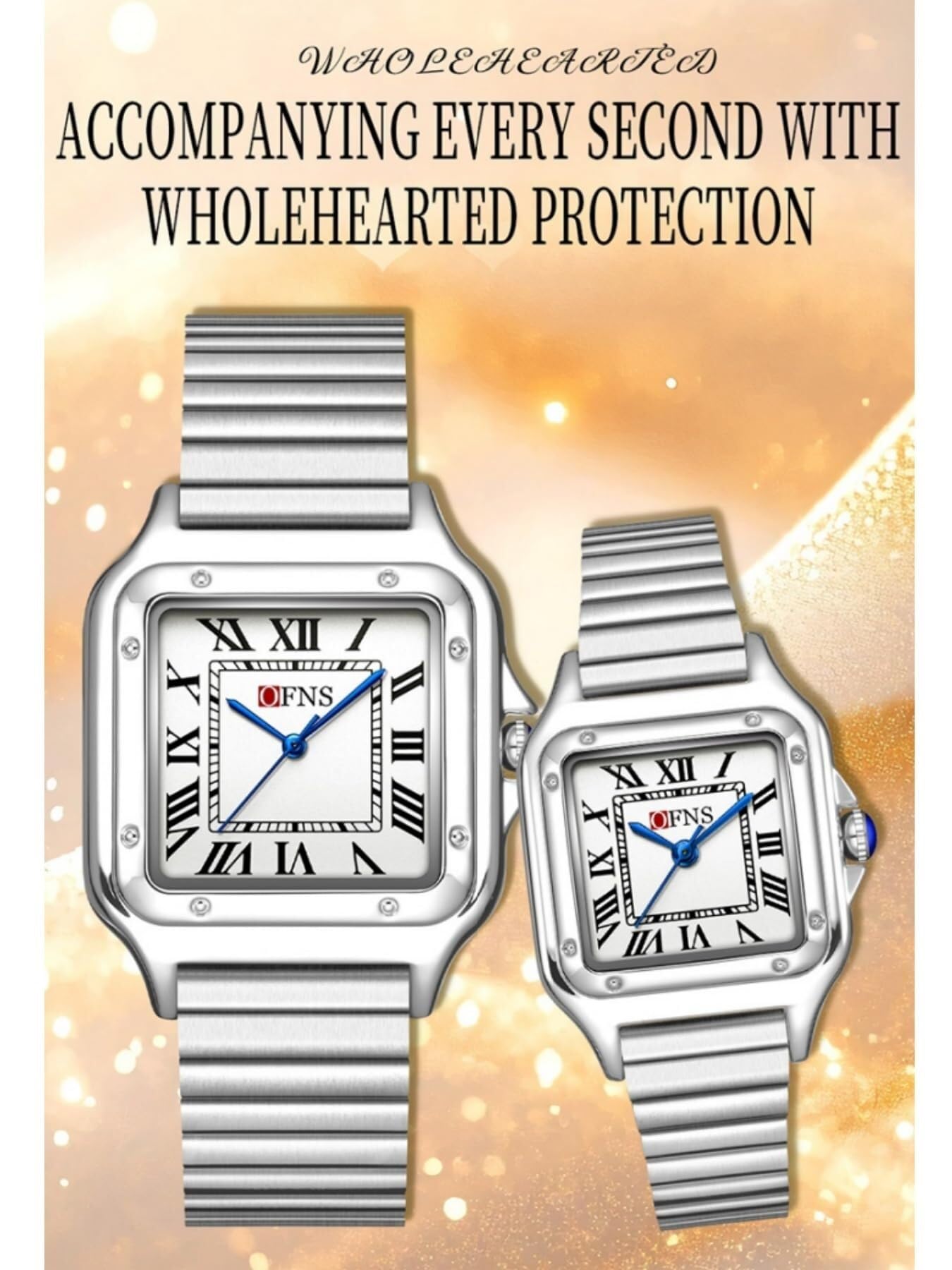Montre à quartz analogique classique carrée, facile à lire, avec bracelet d'extension en acier inoxydable, cadran romain pour homme et femme