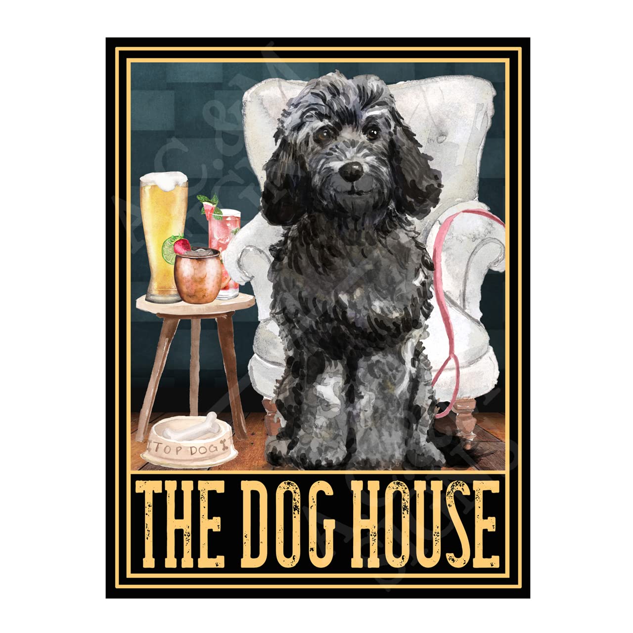 Metal Sign Dog Plaque The Dog House Black Cockapoo Garden Bar Home Decor Garage Man Cave Poster Pet Gift size 8x6in Ref8392