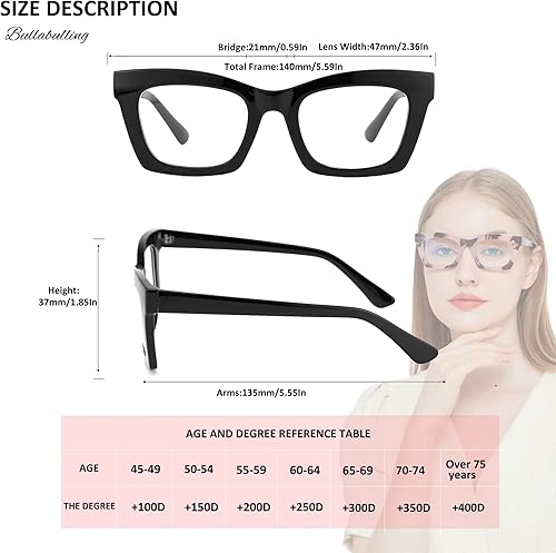 Miniatura 5 de bullabulling - Paquete de 3 gafas de lectura estilo Oprah con bisagra de resorte, bloqueo de luz azul, para computadora, montura cuadrada para