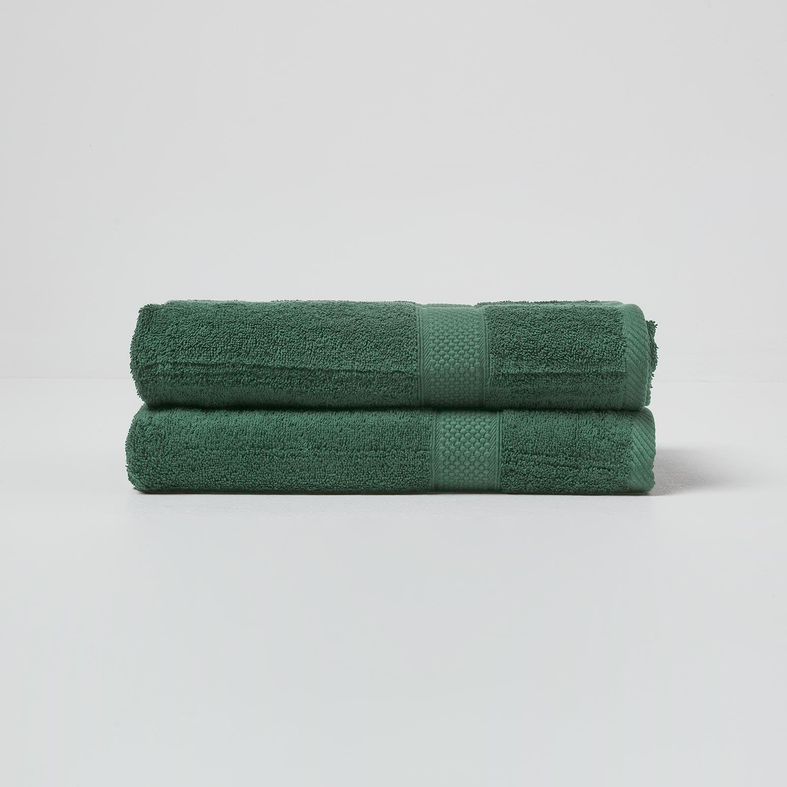 HOMESCAPES Dark Green Turkish Cotton Set of 2 Bath Towels Super Soft Thick & Absorbent 500 GSM Towel Heavy Weight for everyday Luxury