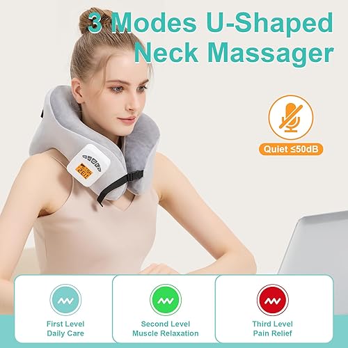 Miniatura 6 de AOBOCO Masajeador de cuello inalámbrico con calor, almohada de cuello calentada recargable de 5000 mAh para viajes, relajación de cuello, almohada