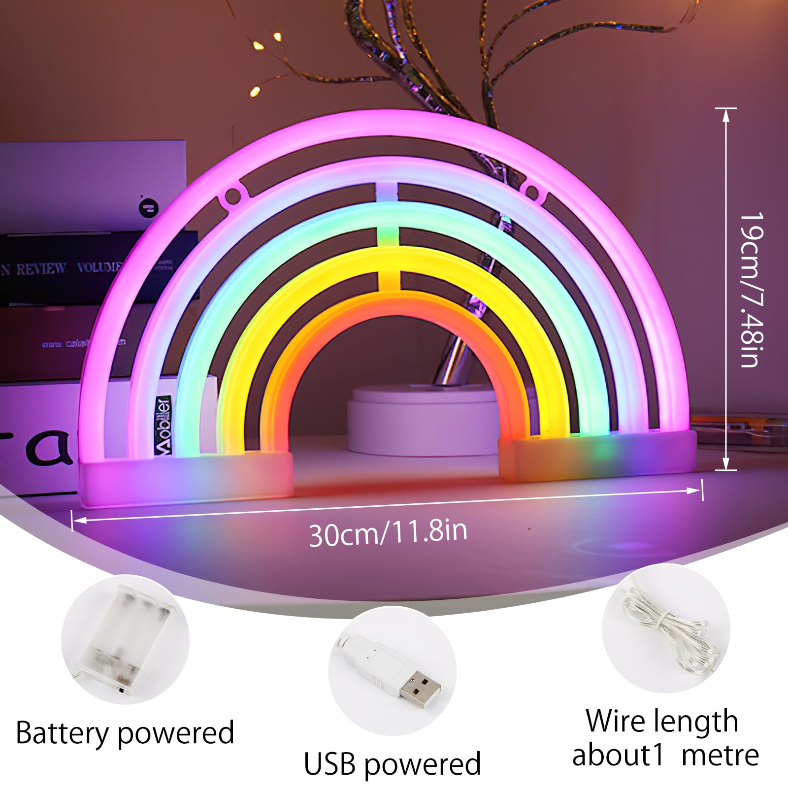Tęczowa dekoracja LED neonowa lampka sygnalizacyjna, neonowe światło, urocza tęczowa neonowa lampka, dekoracja do sypialni, pokoju dziecięcego, na Boże Narodzenie