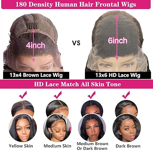 Miniatura 4 de Ysxbui Pelucas de cabello humano con encaje frontal de 13 x 6 pulgadas, densidad 180, transparente, HD, encaje frontal, pelucas de cabello humano
