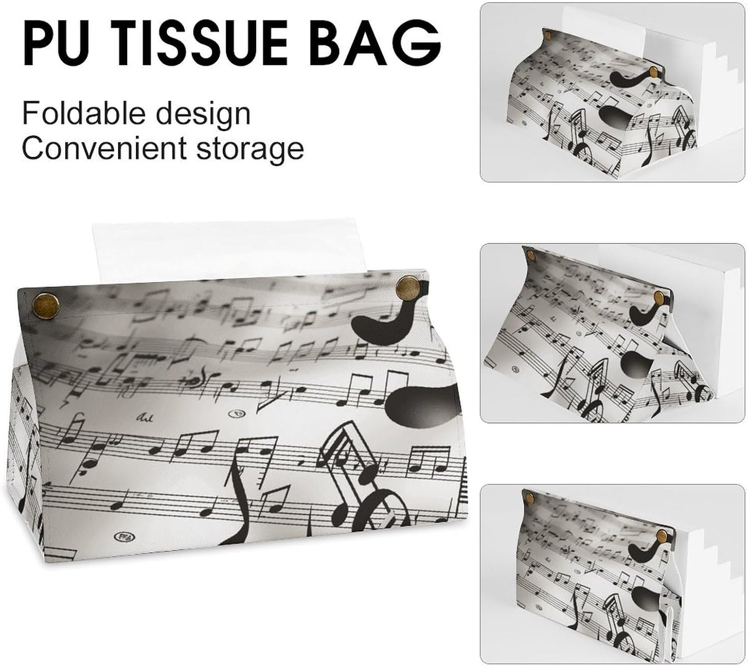Music Notes PrintTissue Box Cover for Bathroom, PU Tissue Holder for Vanity Countertop, Paper Organizer Dispenser, Personalized Tissue Case for Office, Car, Tabletop image 4
