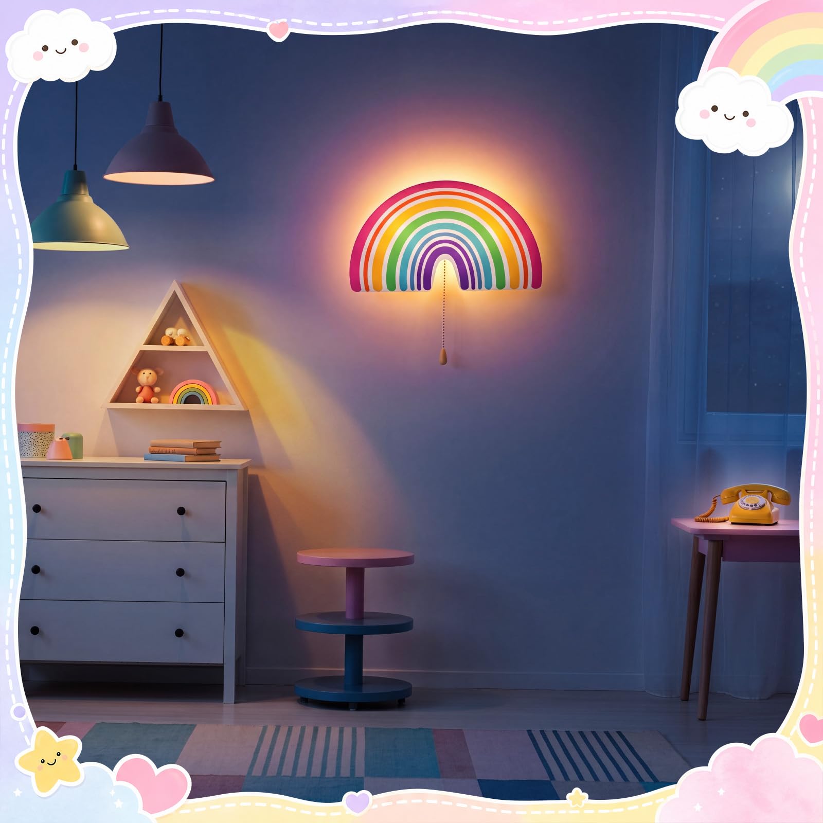 Nuanchu 2 luces de noche arcoíris para niñas, bonita lámpara LED flotante para decoración de habitación de niños, guardería, luz nocturna con batería o USB, para pared, dormitorio, mesa, oficina