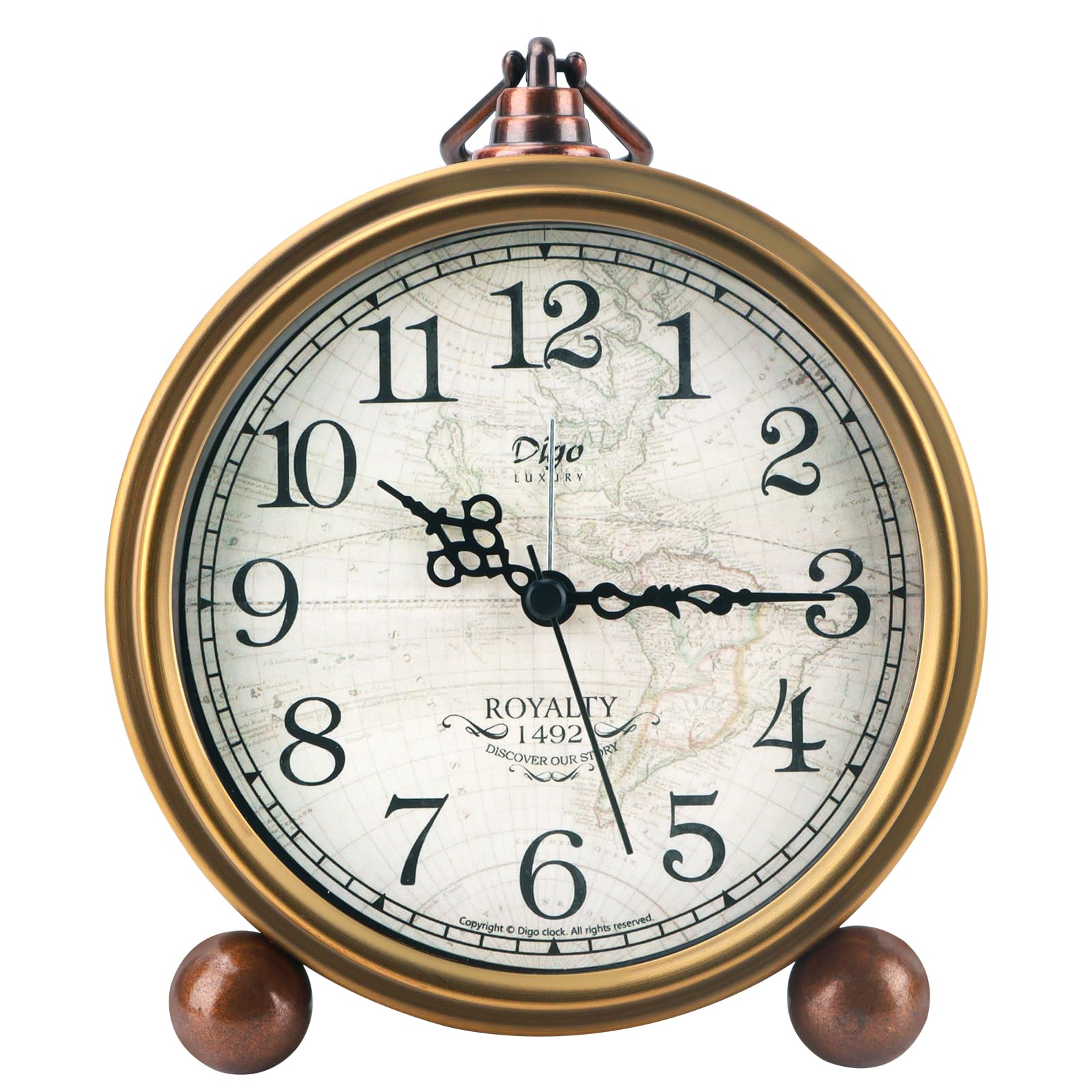 Maxspace Desk Clocks, Small Table Alarm Clocks for Shelf Bedroom Office,Vintage Metal Aesthetic Living Room Decor Clock, Non Ticking Silent Battery Operated Cute Clocks (Gold)