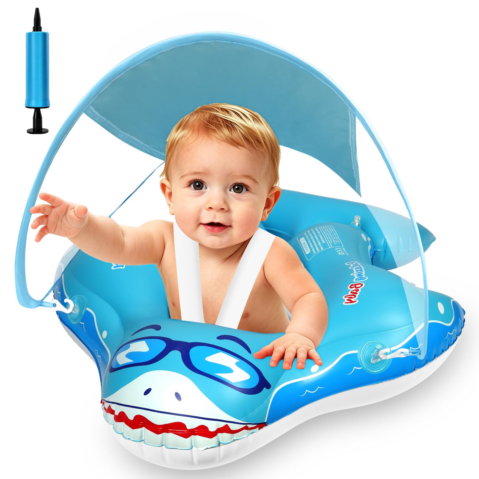 Aolso Salvagente Neonato con Parasole, Salvagente Neonato, Ciambella Neonatos Mare, Salvagent per Bambini Adatto per Bagno, Piscina, Mare, Salvagentes Galleggiante da 12 a 36 mesi