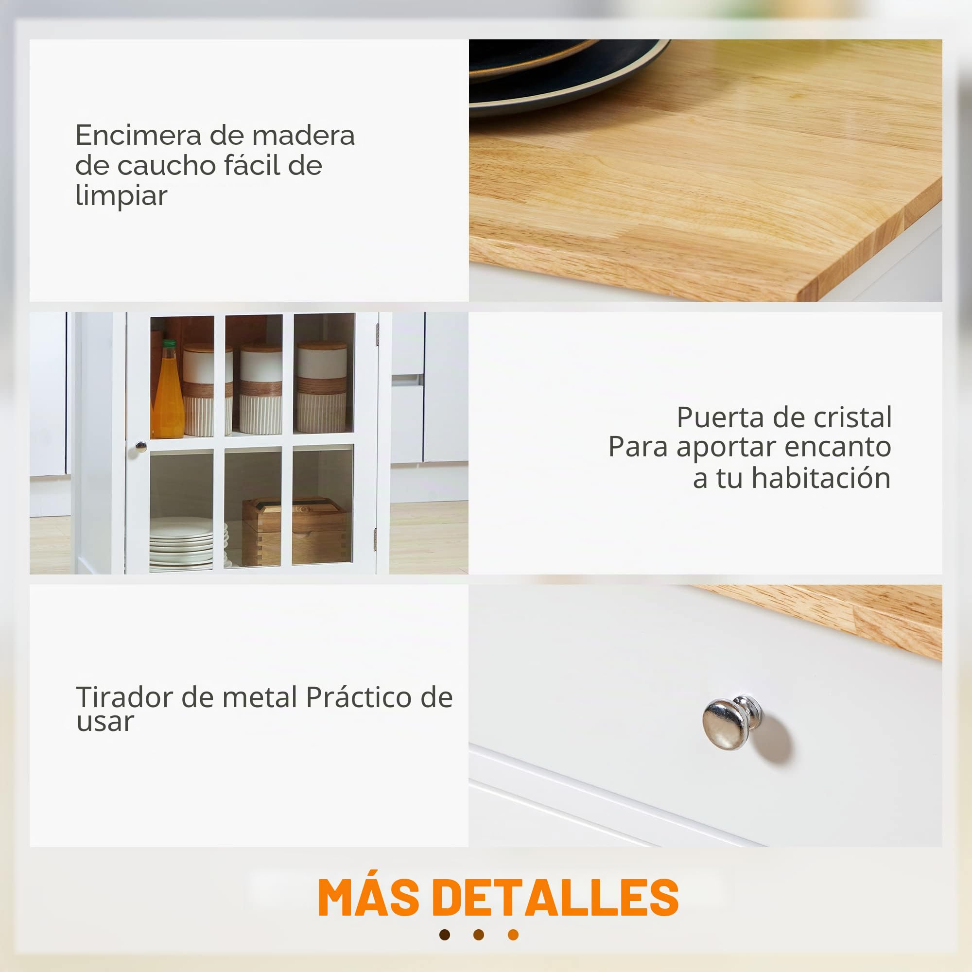 HOMCOM - Postre de Cocina con Ruedas, Armario de Color Blanco | Multi-almacenamiento, puerta de cristal con estante ajustable, cajón, portapaños