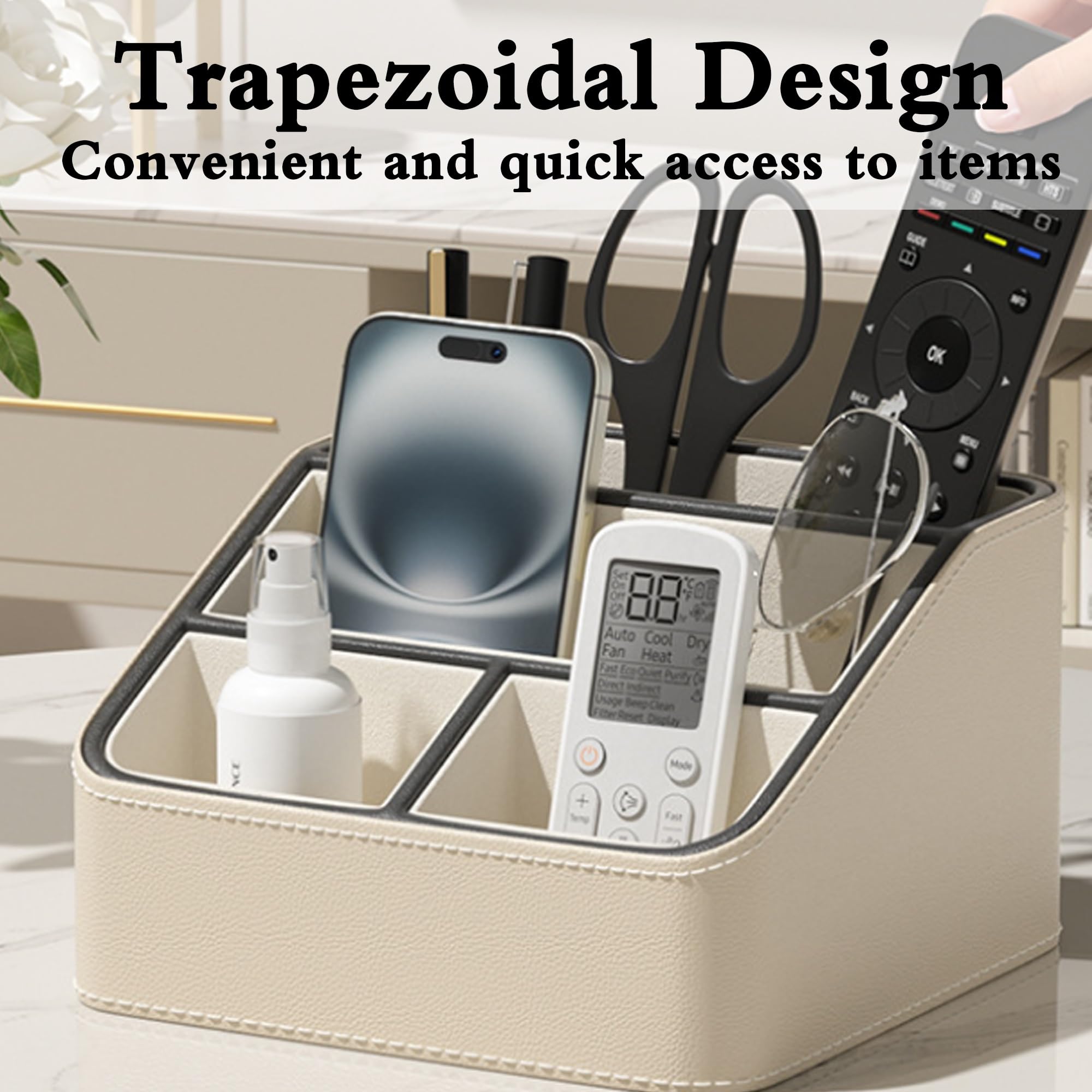 Soporte para mando a distancia de cuero color crema con almacenamiento integrado(Business Black Roman Columns)
