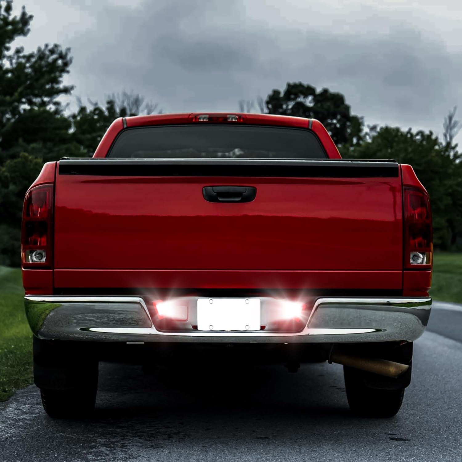 R&F Auto Upgraded 2 in 1 LED License Plate Lights, White Tag Lamp+ Red Running Light Assembly for 2002-2018 D0dge RAM 1500 2500 3500 / Ram 1500 Classic (2019-2024) Pickup Truck Smoked Lens