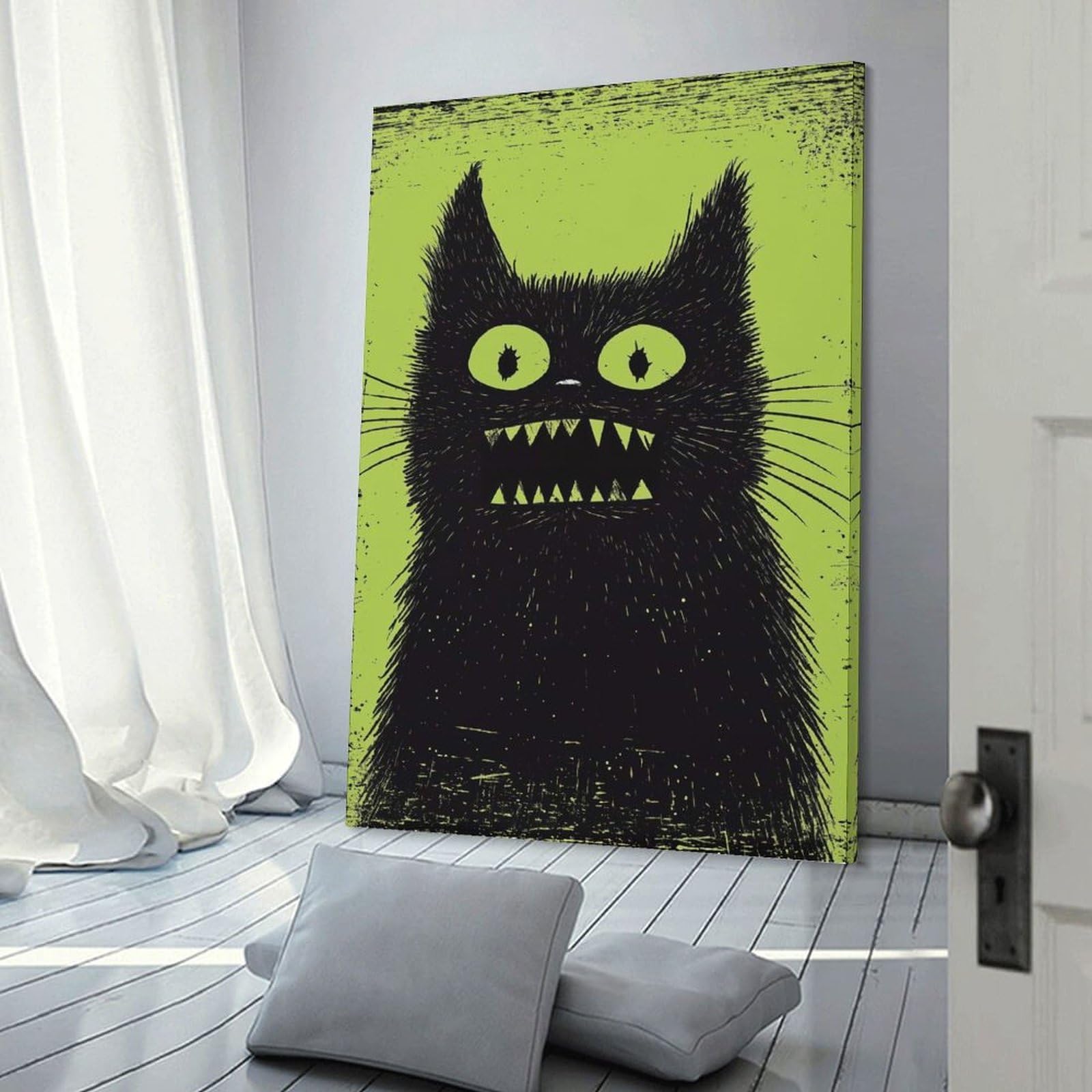 Junmoney Frightened Black Cat Hanging Wall Art, 20x30inch(50x75cm), for Home Walls, Creative Rooms Or Shared Spaces, A Flexible Wall Accent for Shared Spaces