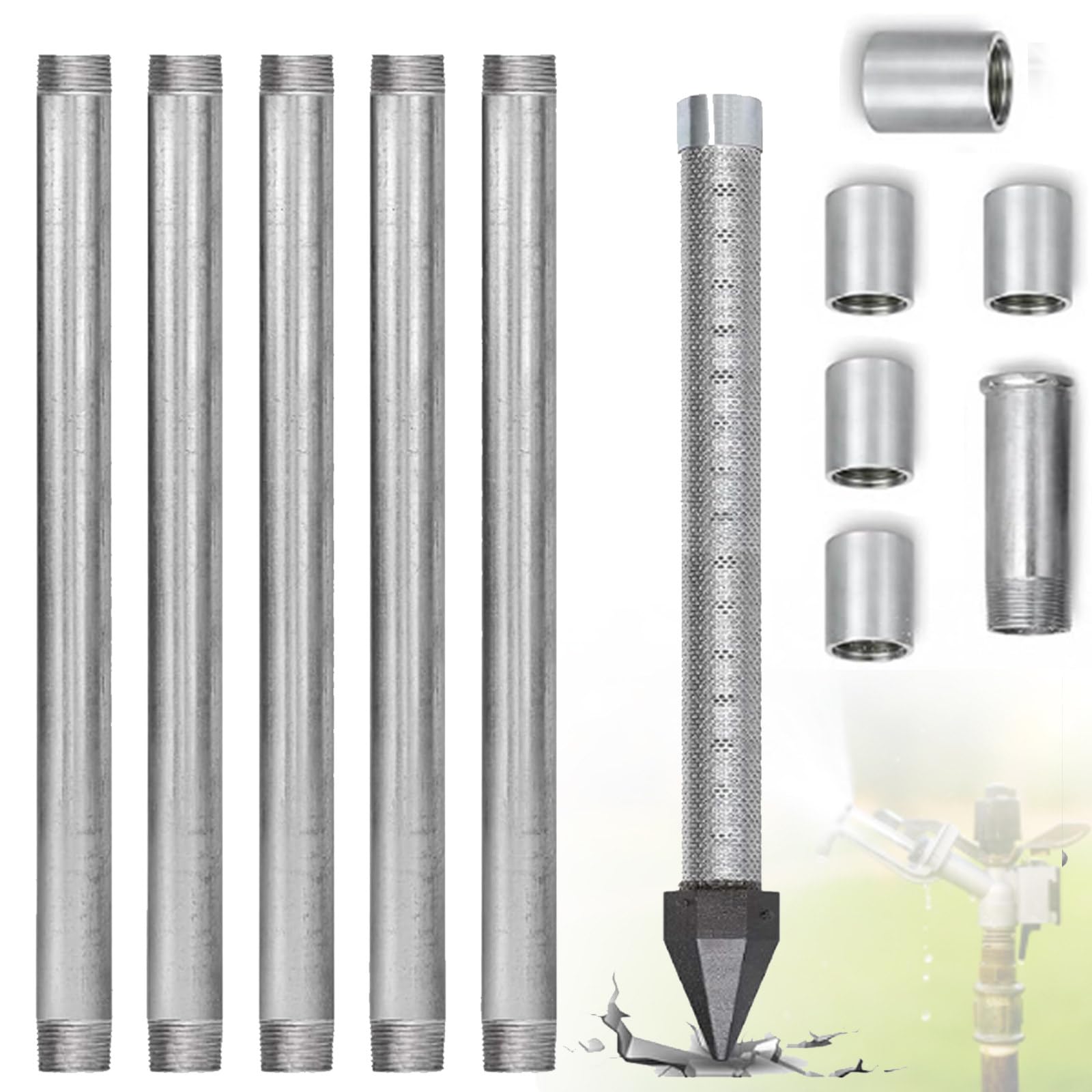 ZyKnaurral Backyard Sand Point Well Kit/Reinforced Cast Iron Point/Drive Well Point, High Performance Groundwater Intake for Off Grid Utility Supply/Shallow Well Drilling Tool 6M-NoWaterPump