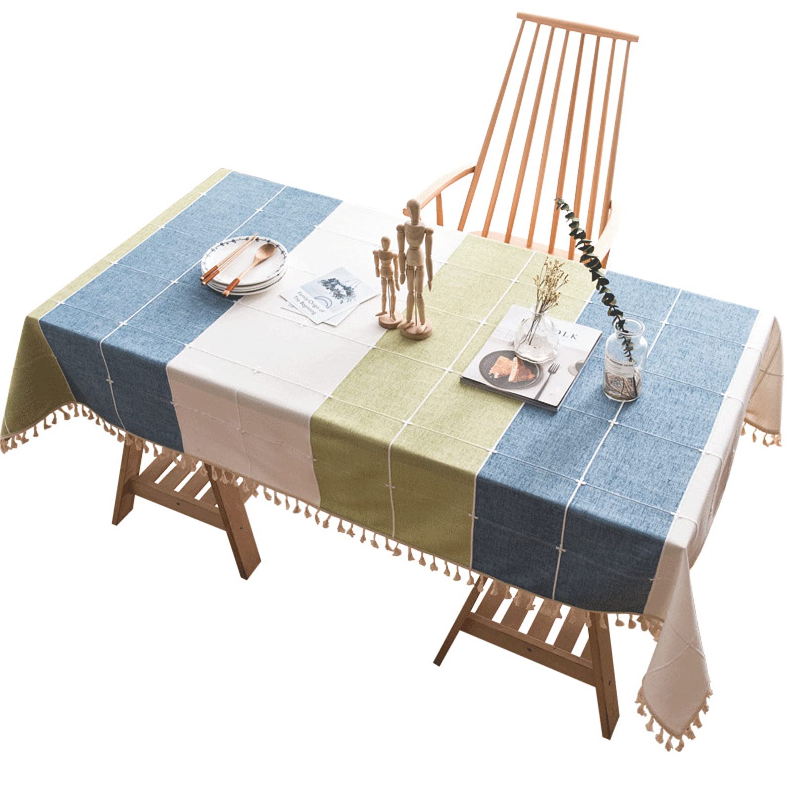 Nappe rectangulaire lavable et infroissable à rayures pour la cuisine