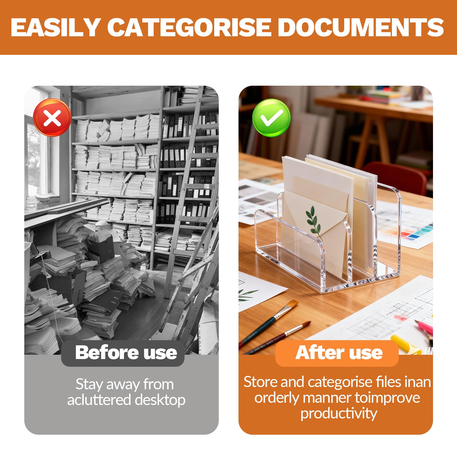 Soporte para cartas con 3 compartimentos, escritorio, soporte para cartas de acrílico, organizador de cartas transparente, soporte para documentos para escritorio, cartas, postales, folletos