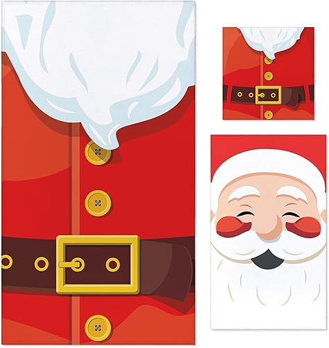 Juego de 3 toallas de baño de Papá Noel de Navidad, 2 toallas de baño con cinturón de Papá Noel y toalla cuadrada, 1 toalla de mano roja para nariz