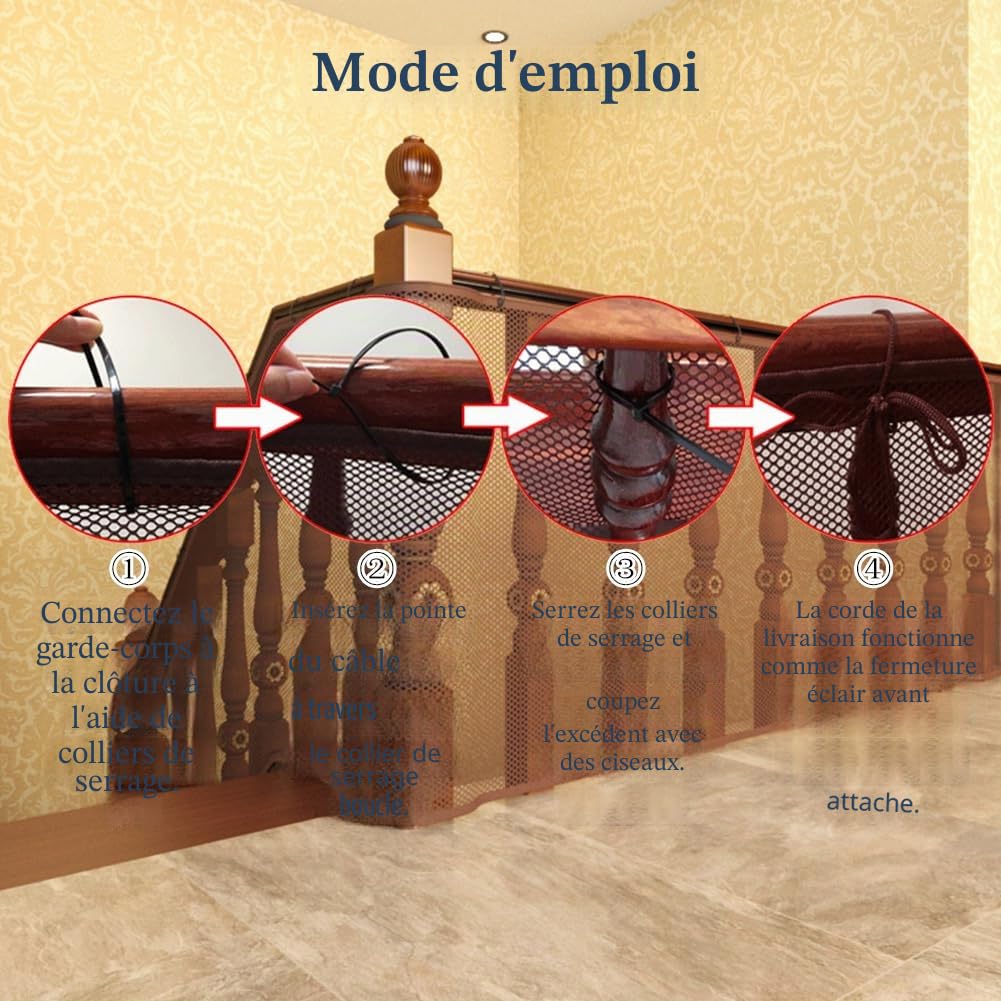 Comioke 6 Mètres Balustrade Escalier Filet, Filet de Sécurité pour Enfants, Noir, Tissu maillé