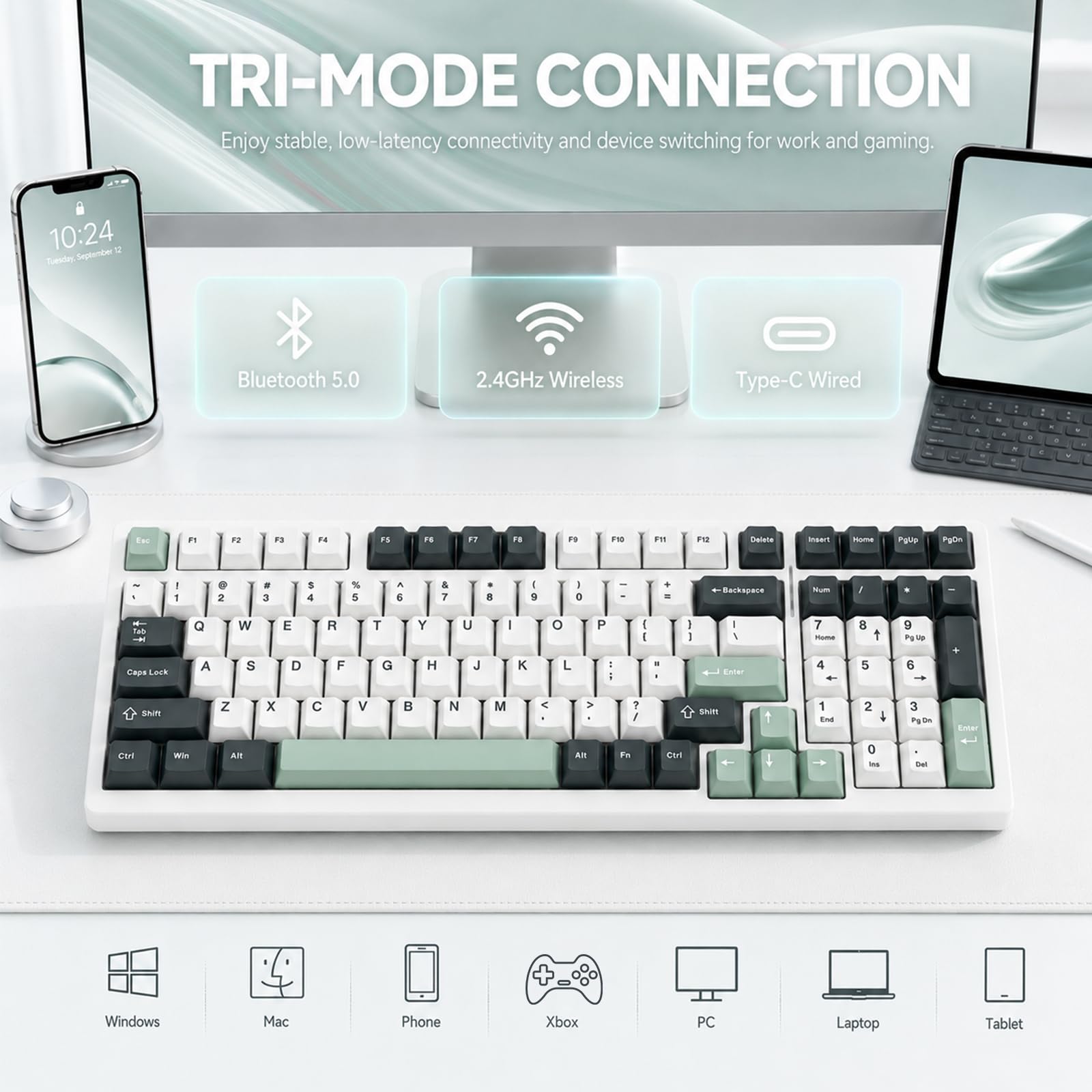 VGN Tastiera da gioco wireless S99, tastiera meccanica Tri-Mode BT/2.4G/USB-C, tastiere per computer hot swap, interruttori lineari pre-lubrificati, tastiera Bluetooth RGB personalizzata per Mac Win