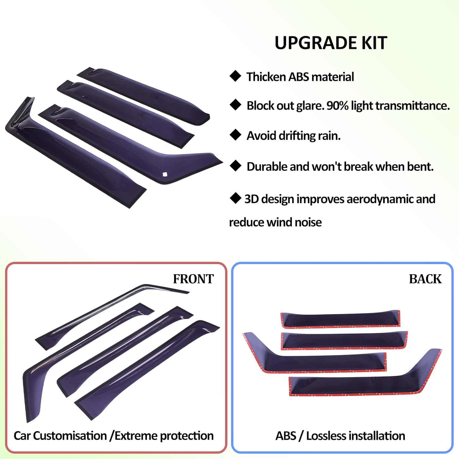 in-Channel Side Window Deflectors for Hummer H2 2003 2004 2005 2006 2007 2008 2009 Accessories, Tape-On Smoke Side Window Deflectors, Outside Car Door Window Visor Kit, Rain Guards Mount, ABS