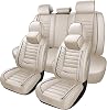 Leather Car Seat Covers for VW Volkswagen Golf GTI 2015-2020 2021, Premium Waterproof Breathable Car Seat Cover 5 Seats Full Set, Airbag Compatible Auto Seat Cover ProtectorsBeige,with Pillow