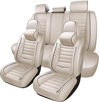 Car Seat Covers for Mercury Mariner 2005-2011, Premium Waterproof Breathable Leather Car Seat Protector 5 Seats Full Set, Airbag Compatible Seat Cover CushionsBeige,Pillow
