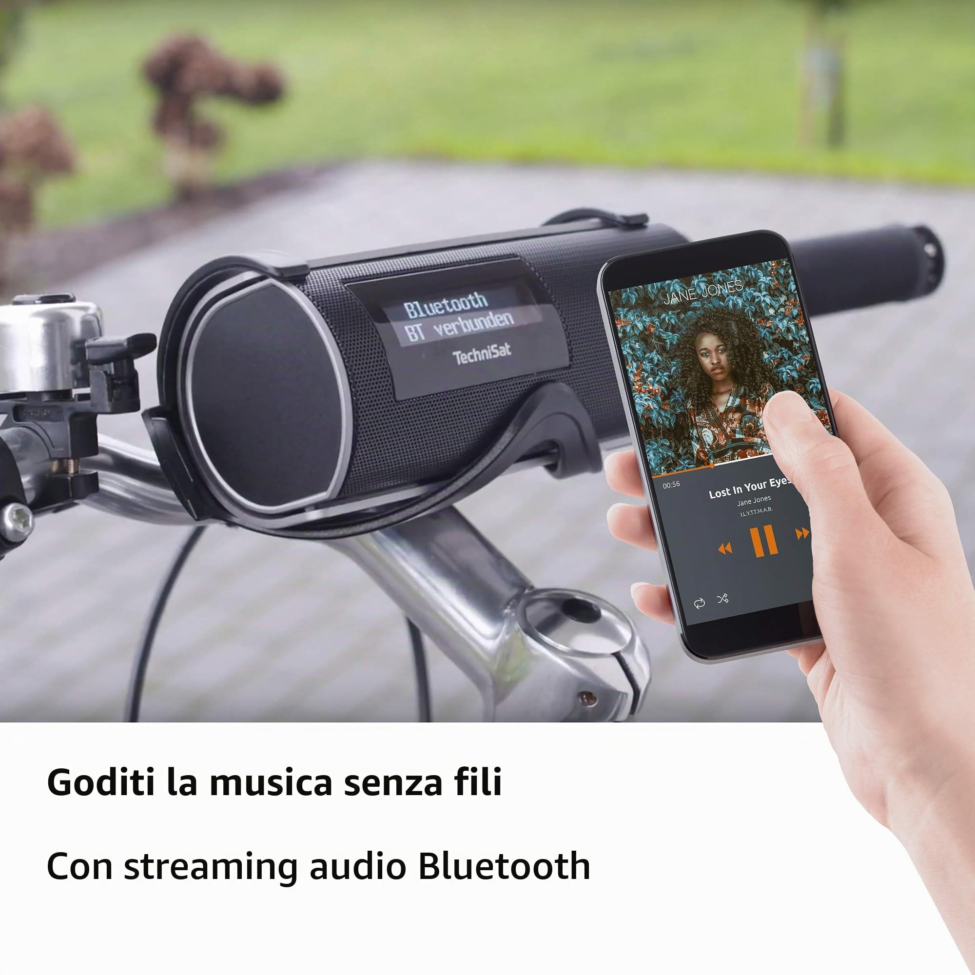 TechniSat DIGITRADIO Bike 1 - Radio per bicicletta DAB+ (FM, alloggiamento idrorepellente IP65, display OLED, streaming audio Bluetooth, staffa per manubrio/telaio, batteria ricaricabile, 2 watt) nero