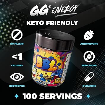 Gamer Supps GG Energy - BBL by Clooless (100 Servings) - Keto Friendly Gaming Energy and Nootropic Blend, Sugar Free + Caffeine + Vitamins + Immune Support, Powder Drink
